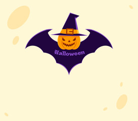 a night bat with pumpkin head and wizard hat