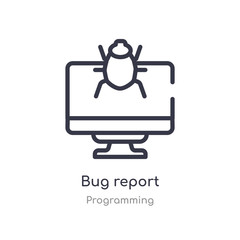 bug report outline icon. isolated line vector illustration from programming collection. editable thin stroke bug report icon on white background