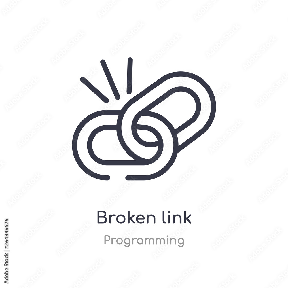 Poster broken link outline icon. isolated line vector illustration from programming collection. editable th