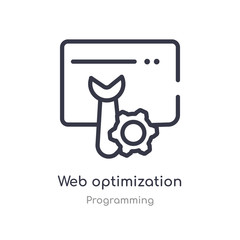 web optimization outline icon. isolated line vector illustration from programming collection. editable thin stroke web optimization icon on white background