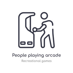 people playing arcade game outline icon. isolated line vector illustration from recreational games collection. editable thin stroke people playing arcade game icon on white background