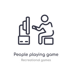 people playing game outline icon. isolated line vector illustration from recreational games collection. editable thin stroke people playing game icon on white background