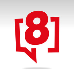 Number eight 8 red speech brackets isolated logo icon sticker element
