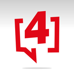 Number four 4 red speech brackets isolated logo icon sticker element