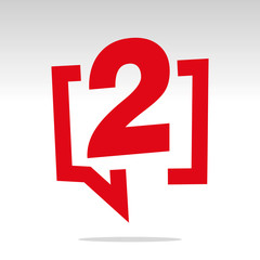 Number two 2 red speech brackets isolated logo icon sticker element - obrazy, fototapety, plakaty