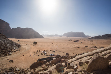 A beautiful day in the Jordanian desert of Wadi Rum. wide dessert with an amazing mountains and sand dunes , amazing scenery that you should see ! 