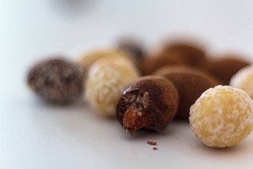 Chocolate almond eggs with a bite