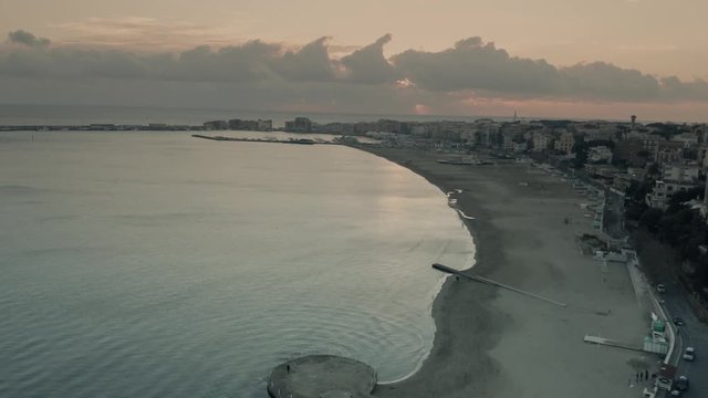 Aerial view of the beach in Anzio in the evening. Italy