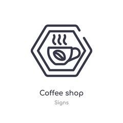 coffee shop outline icon. isolated line vector illustration from signs collection. editable thin stroke coffee shop icon on white background