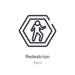 pedestrian outline icon. isolated line vector illustration from signs collection. editable thin stroke pedestrian icon on white background