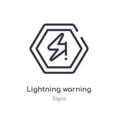 lightning warning outline icon. isolated line vector illustration from signs collection. editable thin stroke lightning warning icon on white background