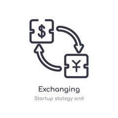 exchanging outline icon. isolated line vector illustration from startup stategy and collection. editable thin stroke exchanging icon on white background