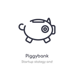 piggybank outline icon. isolated line vector illustration from startup stategy and collection. editable thin stroke piggybank icon on white background