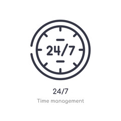 24/7 outline icon. isolated line vector illustration from time management collection. editable thin stroke 24/7 icon on white background