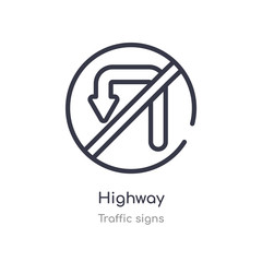 highway outline icon. isolated line vector illustration from traffic signs collection. editable thin stroke highway icon on white background