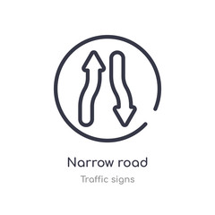 narrow road outline icon. isolated line vector illustration from traffic signs collection. editable thin stroke narrow road icon on white background