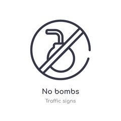 no bombs outline icon. isolated line vector illustration from traffic signs collection. editable thin stroke no bombs icon on white background