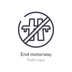 end motorway outline icon. isolated line vector illustration from traffic signs collection. editable thin stroke end motorway icon on white background