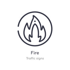 fire outline icon. isolated line vector illustration from traffic signs collection. editable thin stroke fire icon on white background