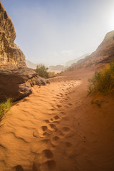 A beautiful day in the Jordanian desert of Wadi Rum. wide dessert with an amazing mountains and sand dunes , amazing scenery that you should see ! 