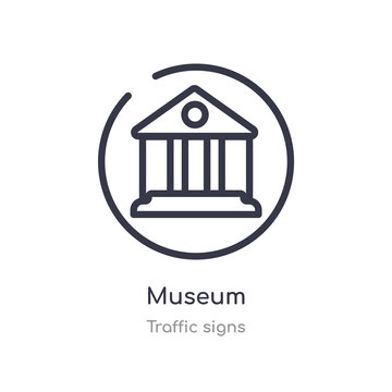 museum outline icon. isolated line vector illustration from traffic signs collection. editable thin stroke museum icon on white background