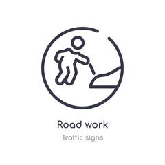 road work outline icon. isolated line vector illustration from traffic signs collection. editable thin stroke road work icon on white background