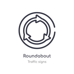 roundabout outline icon. isolated line vector illustration from traffic signs collection. editable thin stroke roundabout icon on white background
