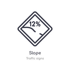 slope outline icon. isolated line vector illustration from traffic signs collection. editable thin stroke slope icon on white background