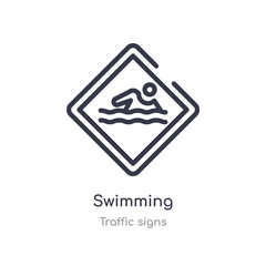 swimming outline icon. isolated line vector illustration from traffic signs collection. editable thin stroke swimming icon on white background