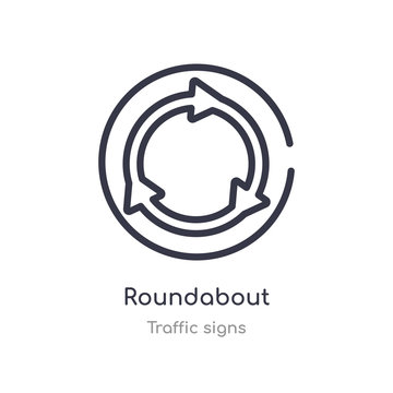 Roundabout Outline Icon. Isolated Line Vector Illustration From Traffic Signs Collection. Editable Thin Stroke Roundabout Icon On White Background