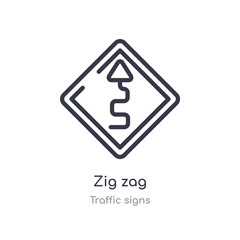 Fototapeta premium zig zag outline icon. isolated line vector illustration from traffic signs collection. editable thin stroke zig zag icon on white background