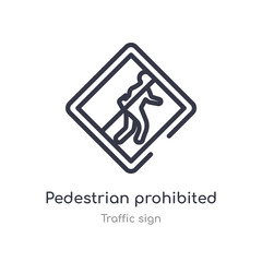pedestrian prohibited outline icon. isolated line vector illustration from traffic sign collection. editable thin stroke pedestrian prohibited icon on white background