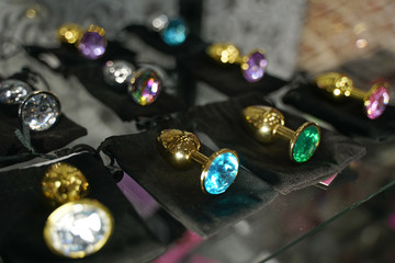 Bright sex toys on white background in the studio 