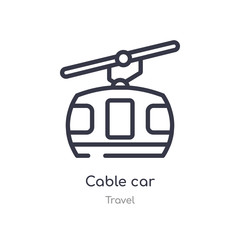 cable car outline icon. isolated line vector illustration from travel collection. editable thin stroke cable car icon on white background