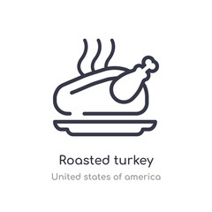 roasted turkey outline icon. isolated line vector illustration from united states of america collection. editable thin stroke roasted turkey icon on white background