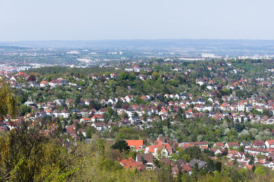 View over Stuttgart, Germany from viewpoint Birkenkopf
