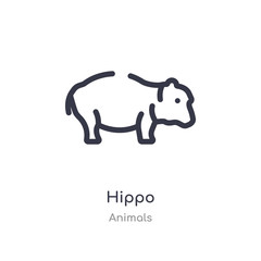 hippo outline icon. isolated line vector illustration from animals collection. editable thin stroke hippo icon on white background