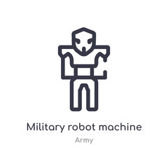 military robot machine outline icon. isolated line vector illustration from army collection. editable thin stroke military robot machine icon on white background