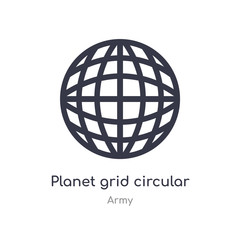 planet grid circular outline icon. isolated line vector illustration from army collection. editable thin stroke planet grid circular icon on white background
