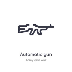 automatic gun outline icon. isolated line vector illustration from army and war collection. editable thin stroke automatic gun icon on white background