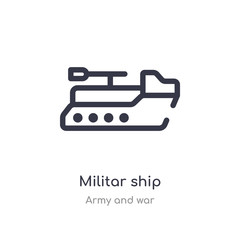 militar ship outline icon. isolated line vector illustration from army and war collection. editable thin stroke militar ship icon on white background