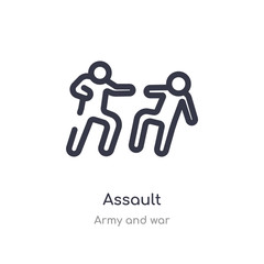 assault outline icon. isolated line vector illustration from army and war collection. editable thin stroke assault icon on white background