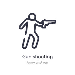 gun shooting outline icon. isolated line vector illustration from army and war collection. editable thin stroke gun shooting icon on white background