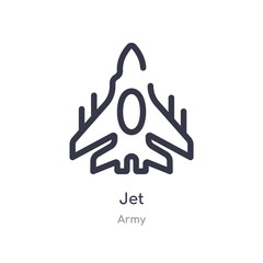 Fototapeta na wymiar jet outline icon. isolated line vector illustration from army collection. editable thin stroke jet icon on white background
