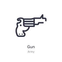 gun outline icon. isolated line vector illustration from army collection. editable thin stroke gun icon on white background