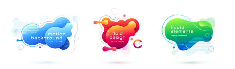 Set of liquid color abstract geometric shapes. Fluid gradient elements for minimal banner, logo, social post. Futuristic trendy dynamic elements. Abstract background. Eps10 vector.