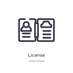 Fototapeta premium license outline icon. isolated line vector illustration from insurance collection. editable thin stroke license icon on white background