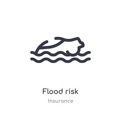flood risk outline icon. isolated line vector illustration from insurance collection. editable thin stroke flood risk icon on white background