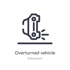 overturned vehicle outline icon. isolated line vector illustration from insurance collection. editable thin stroke overturned vehicle icon on white background