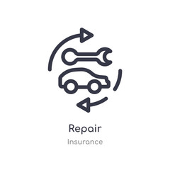 repair outline icon. isolated line vector illustration from insurance collection. editable thin stroke repair icon on white background